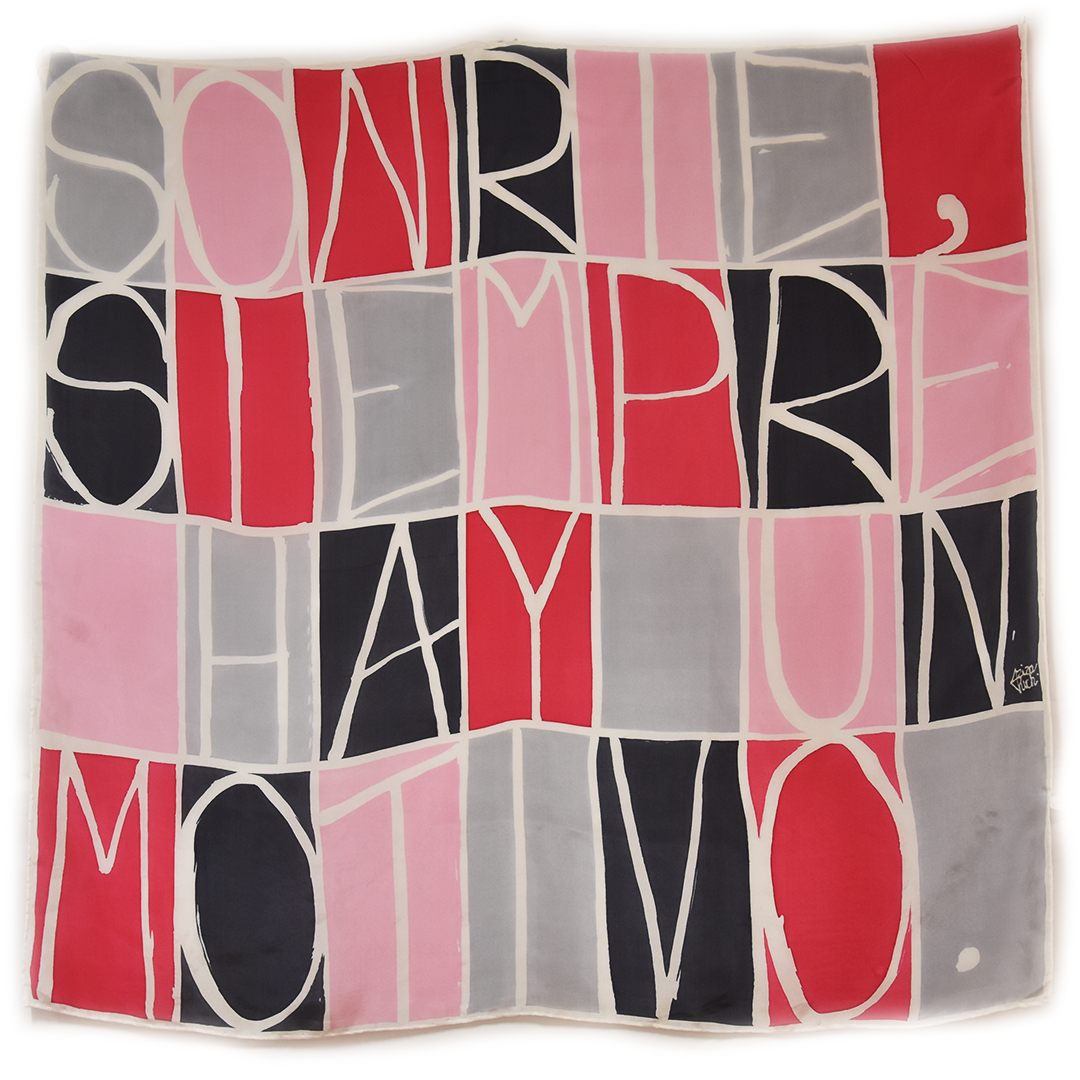 pañuelo grande de seda mensaje sonrie rosa aziza puch 2