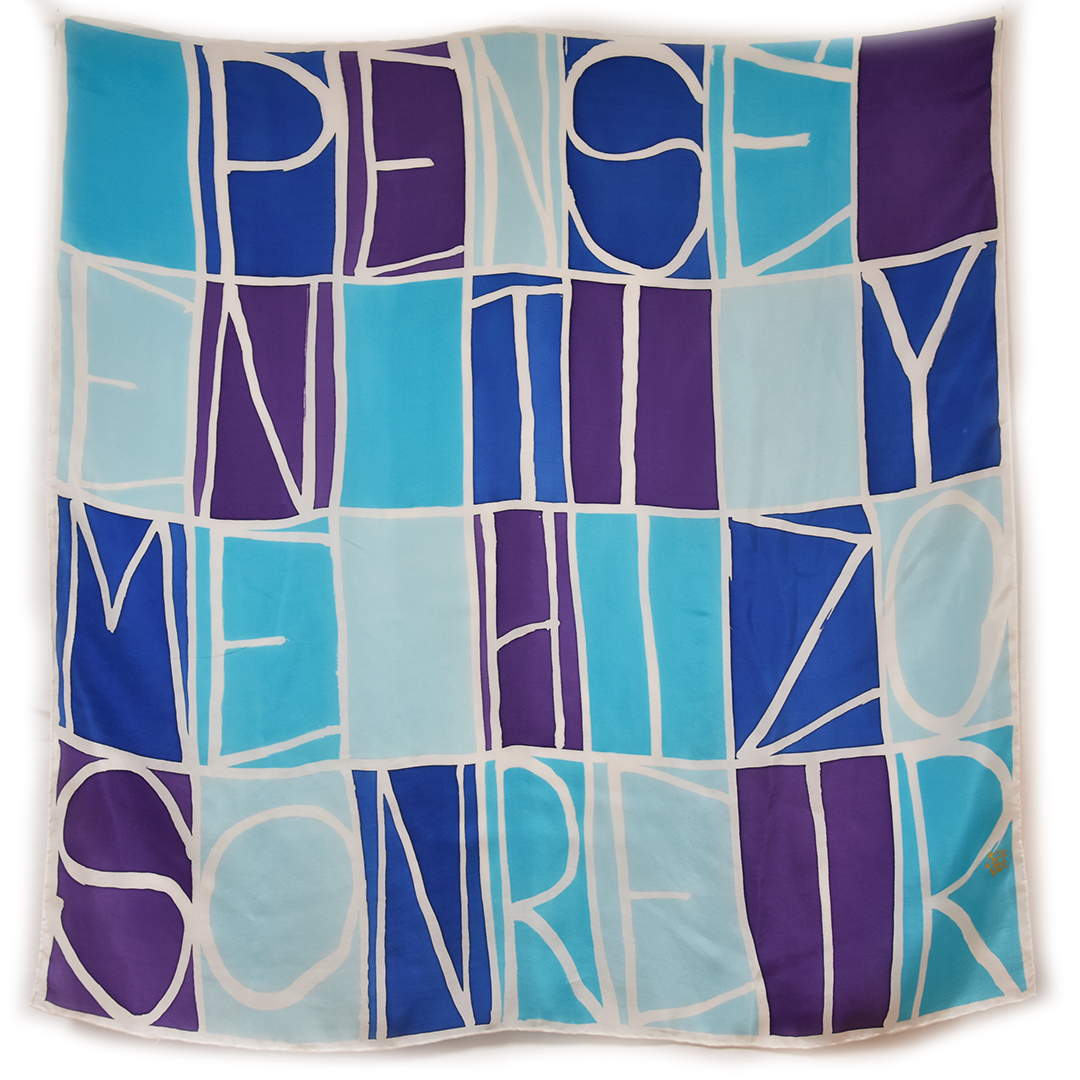 pañuelo grande de seda mensaje amistad azul original aziza puch