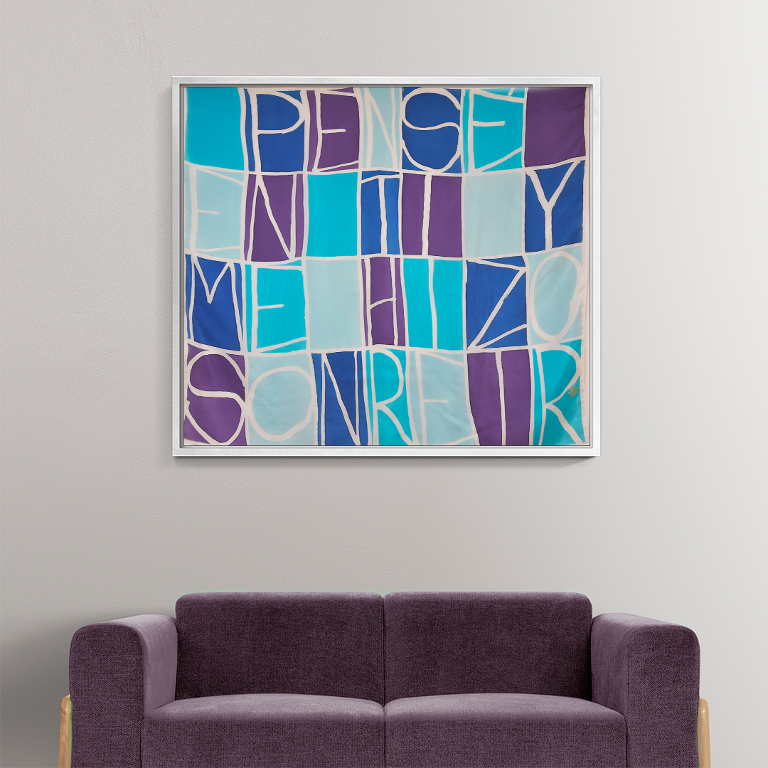 pañuelo grande de seda mensaje amistad azul y morado original aziza puch