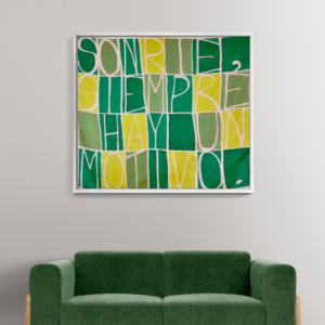 pañuelo grande de seda mensaje sonrie verde original aziza puch