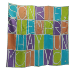 pañuelo grande seda mensaje sonrie multicolor original aziza puch